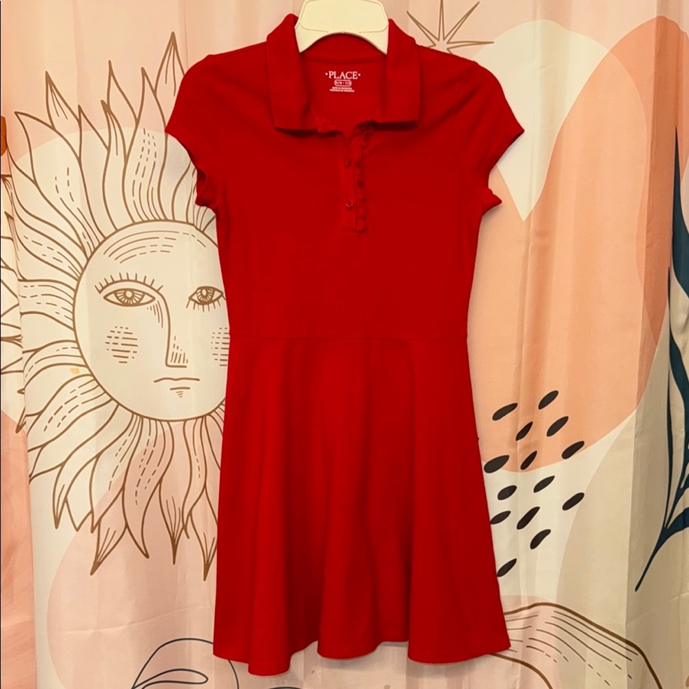 The Children's Place Vibrant Red Polo School Uniform Skater Dress Size 7/8
